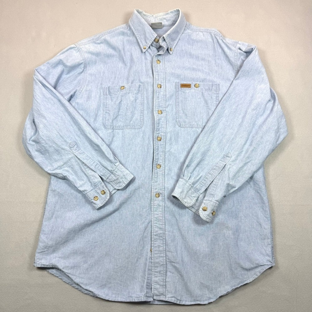 Carhartt Mens Long Sleeve Button Down Shirt Light Blue Workwear XL